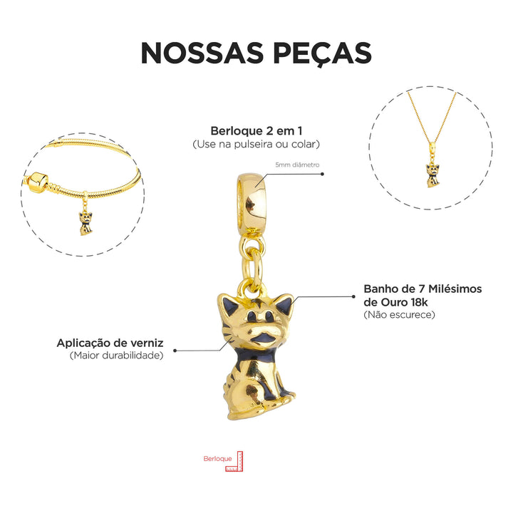 Berloque Gato Cat Ouro 18k — ângulo lateral semijoia Work Semijoias