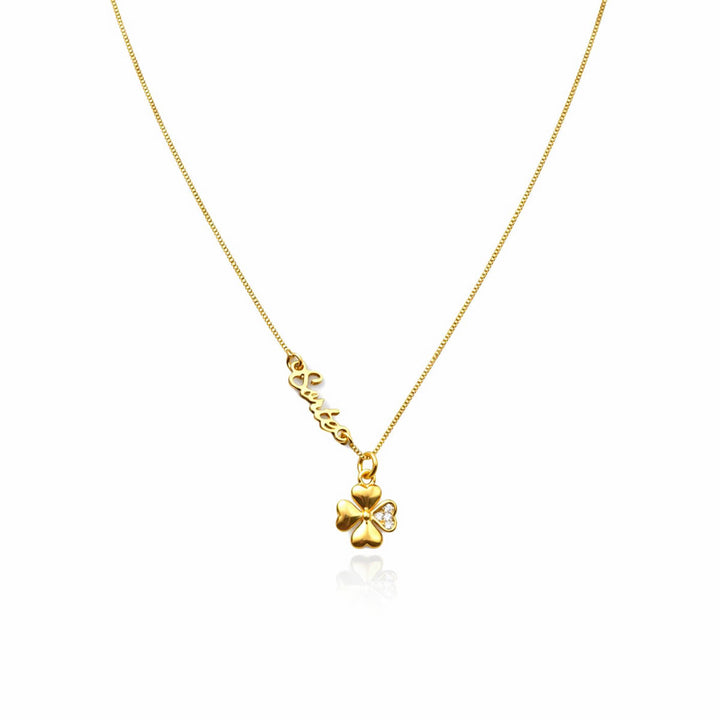 Colar Trevo Cravejado Zircônia dourado semijoia Work Semijoias