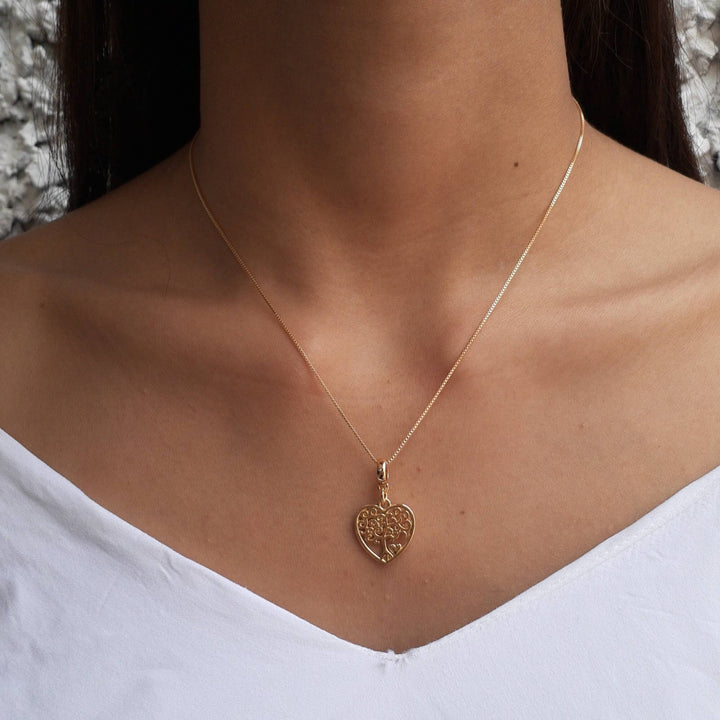Colar Pingente Árvore da Vida Coração Banhado a Ouro 18k