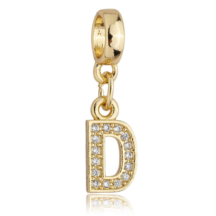 Berloque Letra D Cravejada Zircônia dourado semijoia Work Semijoias