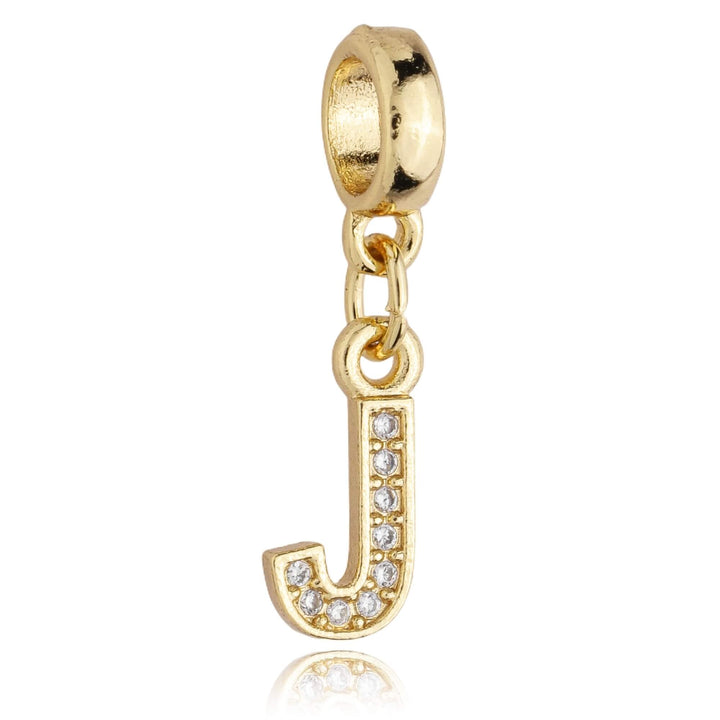 Berloque Letra J Cravejada Zircônia dourado semijoia Work Semijoias