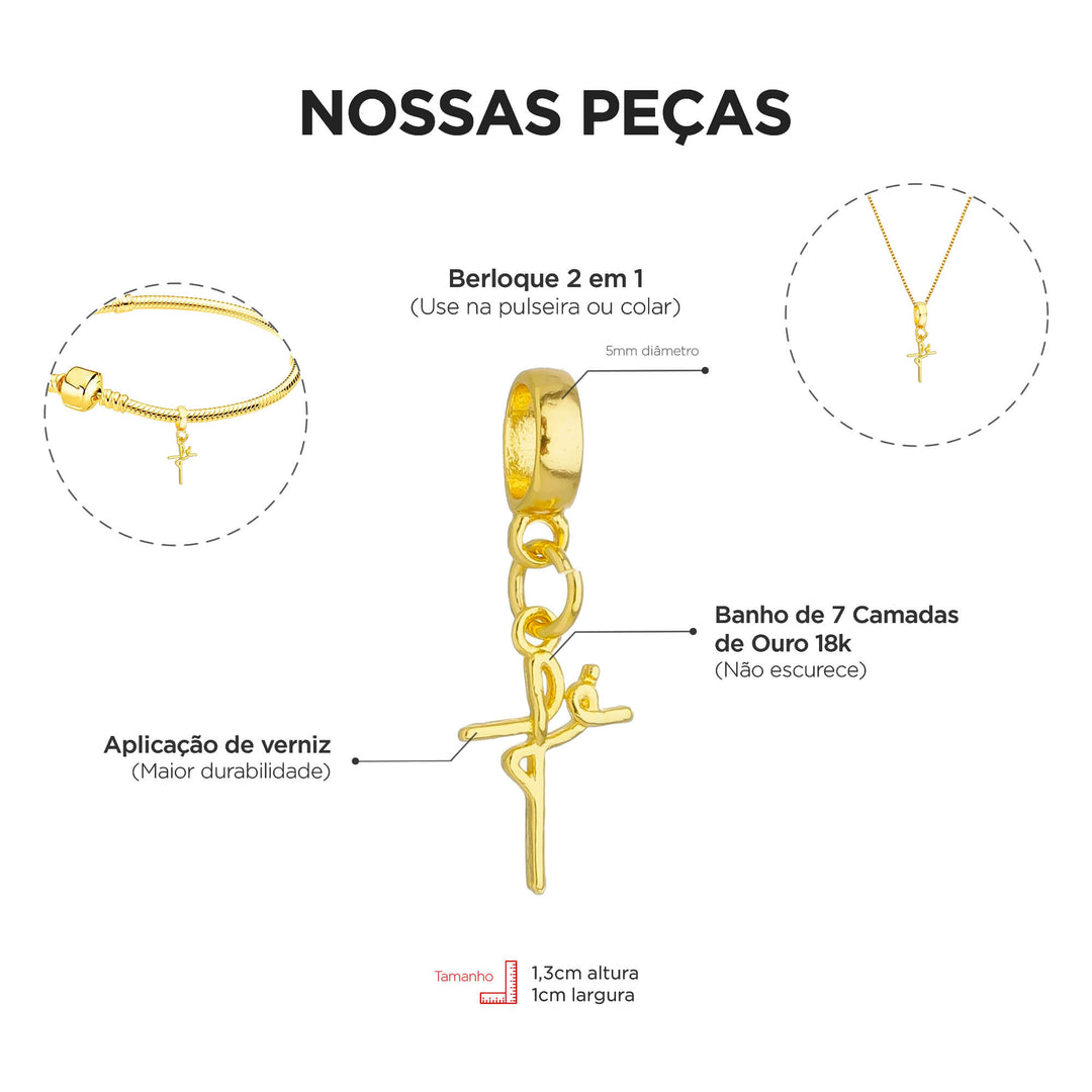Berloque de Fé dourado — ângulo lateral semijoia Work Semijoias