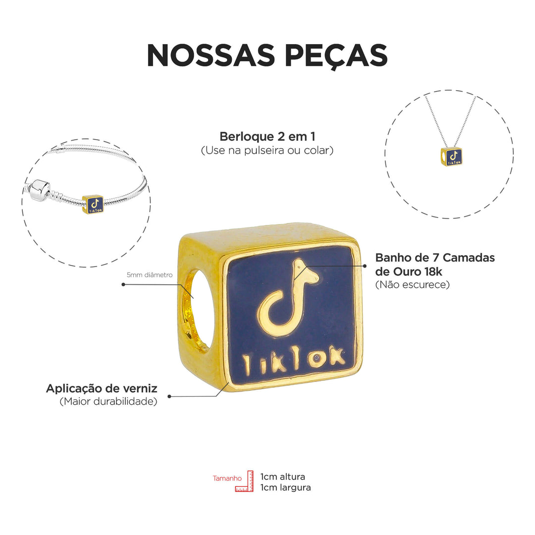 Berloque TikTok separador dourado — ângulo lateral semijoia Work Semijoias
