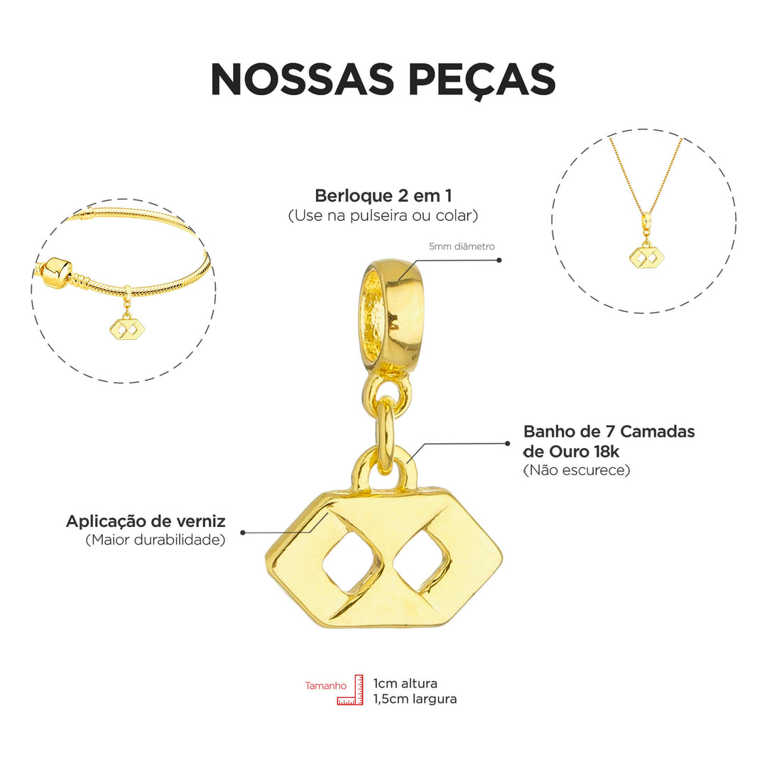 Berloque Símbolo Administração dourado — ângulo lateral semijoia Work Semijoias