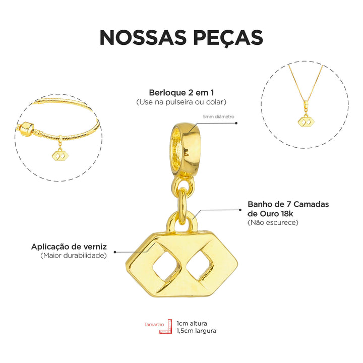 Berloque Símbolo Administração dourado — ângulo lateral semijoia Work Semijoias