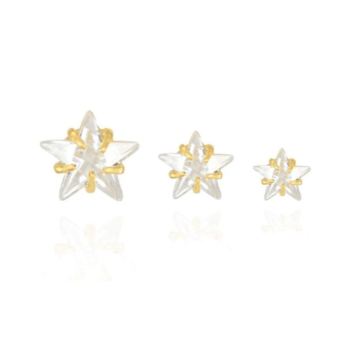 Trio Brincos Estrelas Cravejadas Zircônia dourado semijoia Work Semijoias