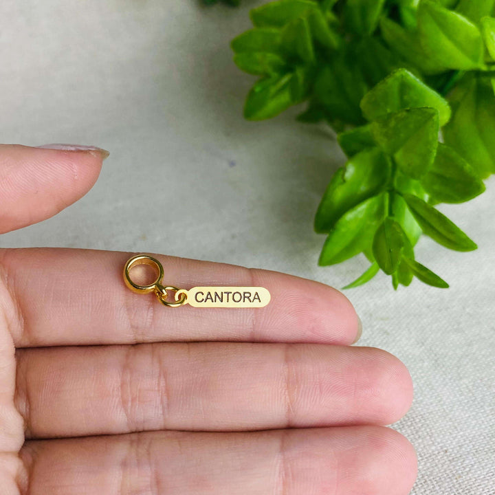 Berloque Plaquinha Cantora dourado — detalhe da peça Work Semijoias