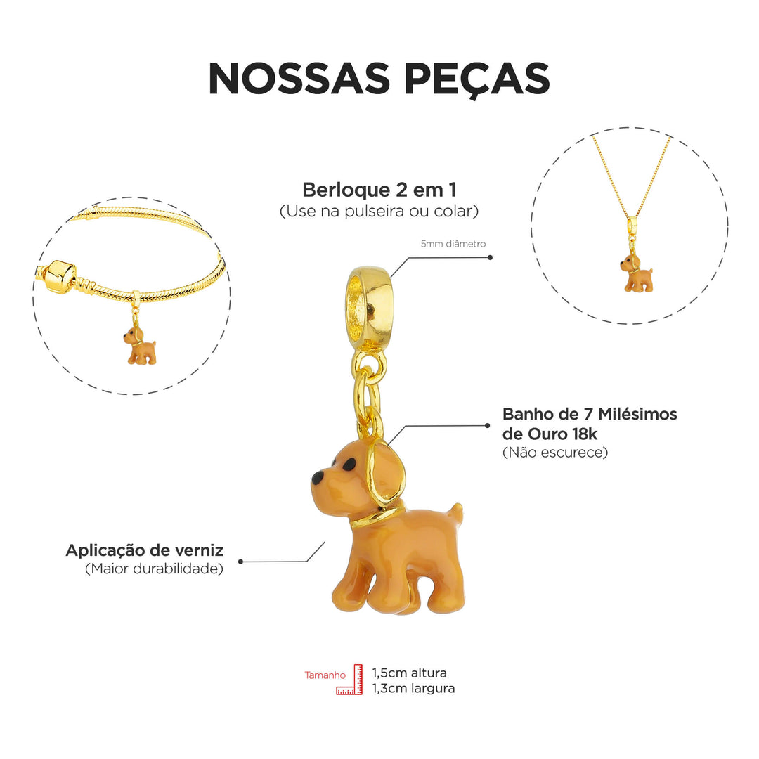 Berloque Labrador Retriever dourado — ângulo lateral semijoia Work Semijoias