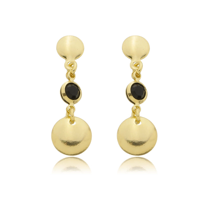 Brinco Bolas com Pedra Zircônia Preta dourado semijoia Work Semijoias