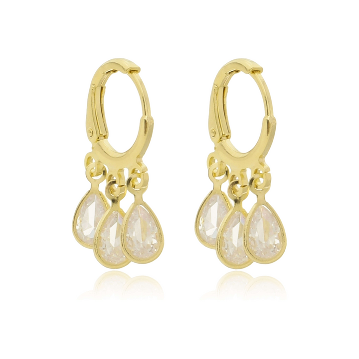 Brinco Argolinha Três Gotas dourado semijoia Work Semijoias