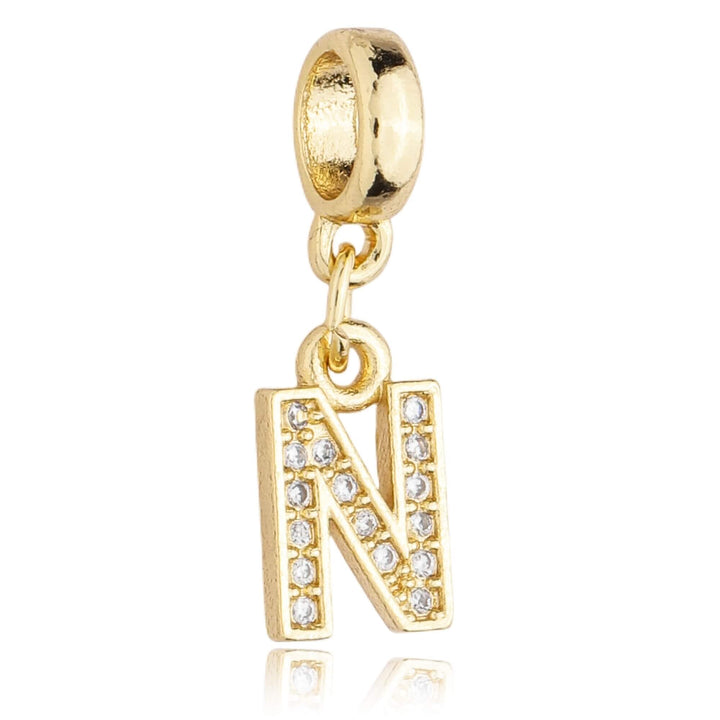 Berloque Letra N Cravejada Zircônia dourado semijoia Work Semijoias