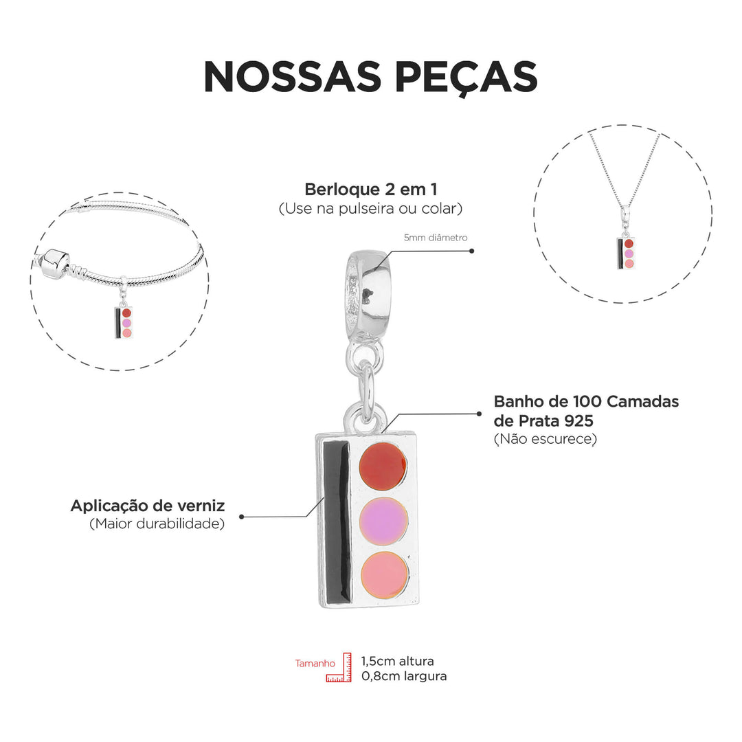 Berloque Estojo de Maquiagem prateado — detalhe da peça Work Semijoias