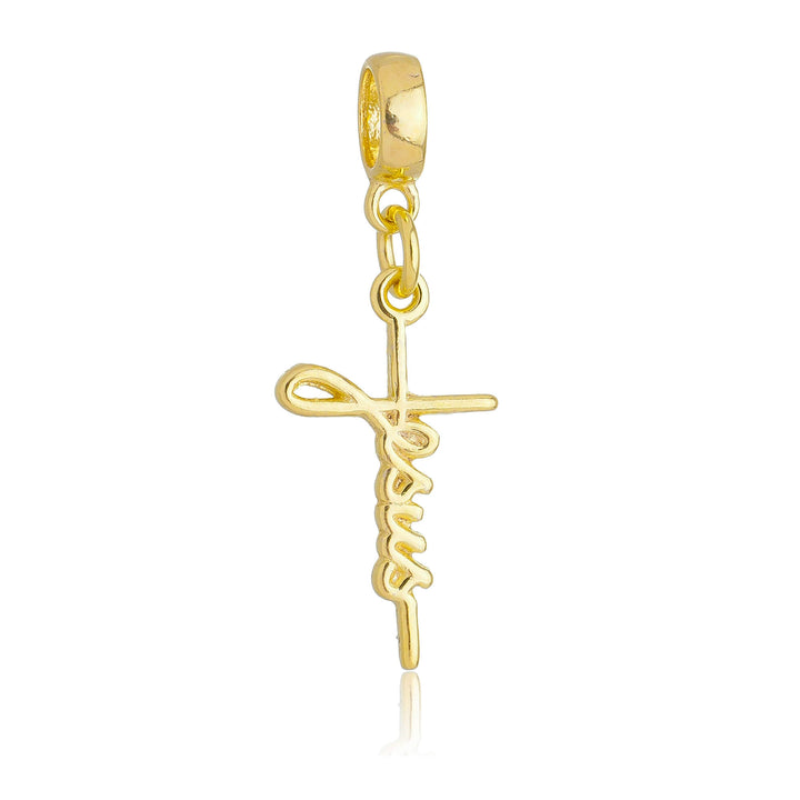 Berloque Jesus Cristo Cruz dourado semijoia Work Semijoias