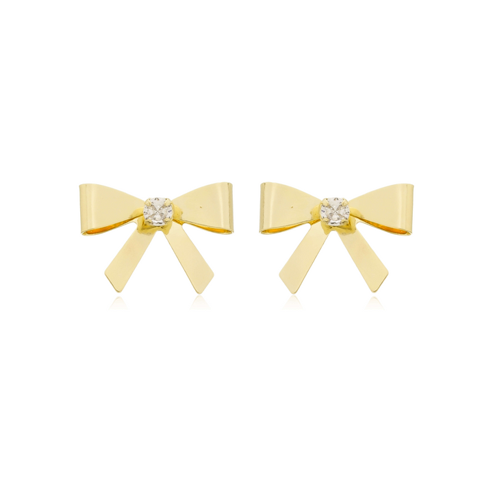 Brinco Laço Cravejado dourado semijoia Work Semijoias