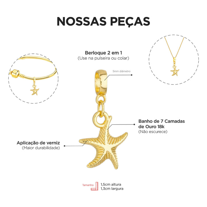 Colar Pingente Estrela do Mar Banhado a Ouro 18k