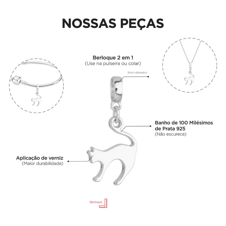 Colar Pingente Gato Banhado a Prata 925
