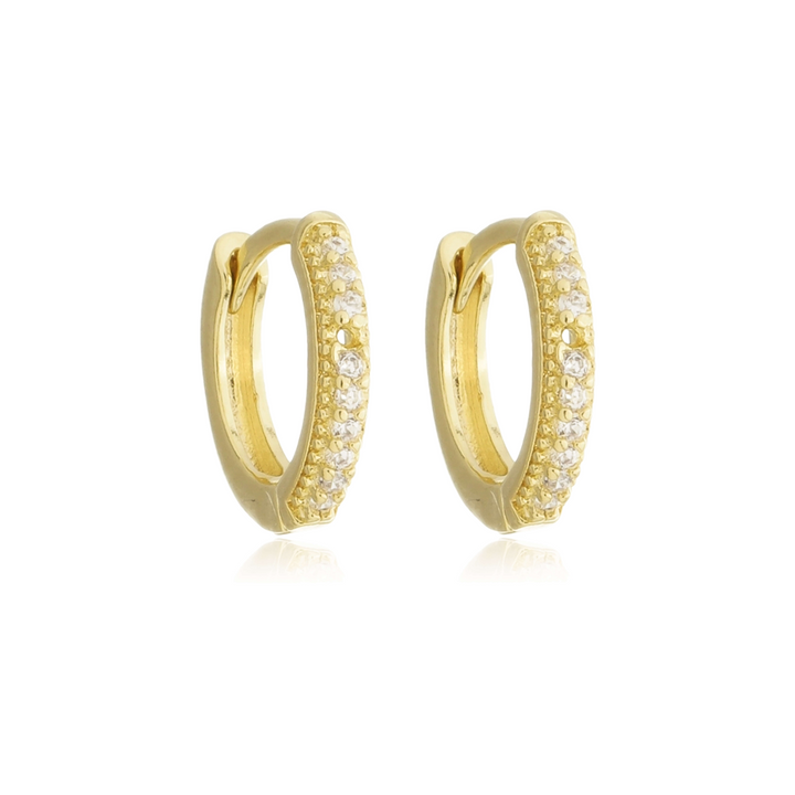 Brinco Argola Pequena Cravejada dourado semijoia Work Semijoias