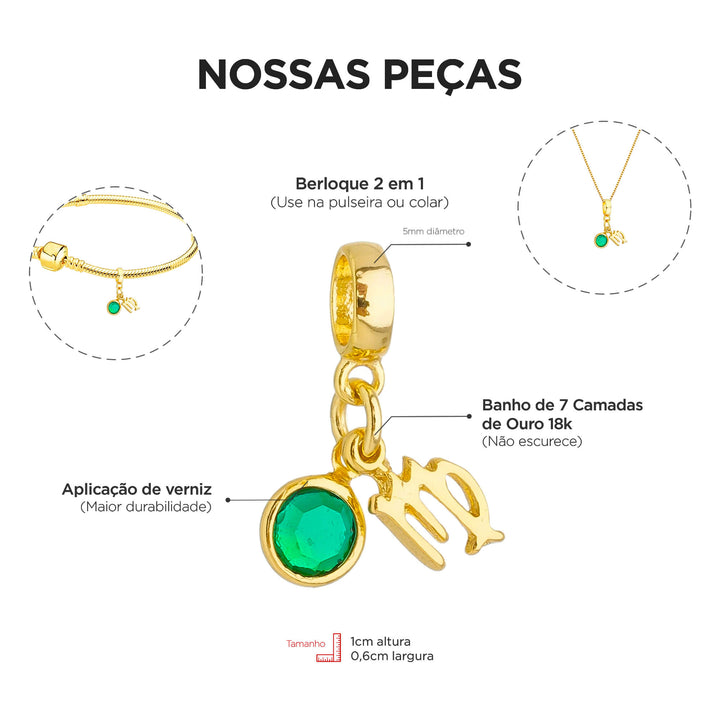Berloque Signo Virgem dourado — ângulo lateral semijoia Work Semijoias