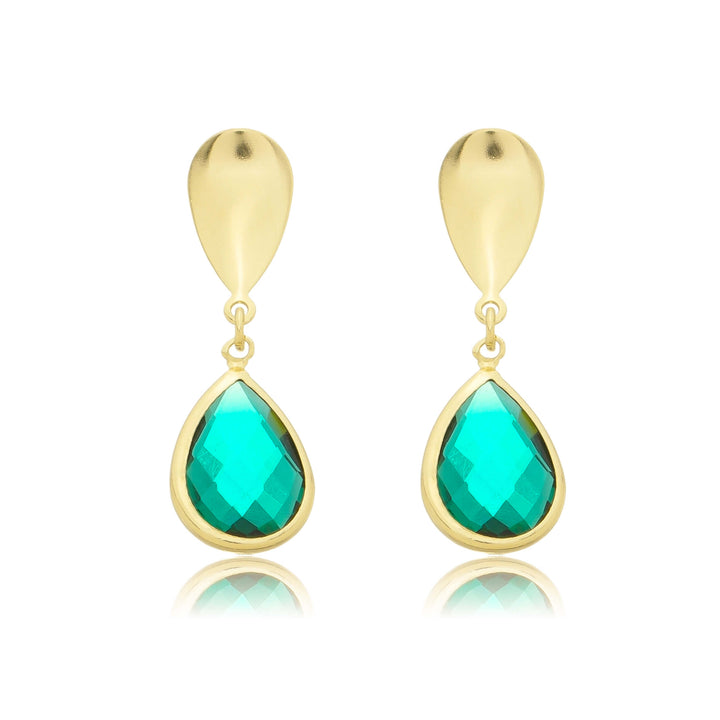 Brinco Gota com Gota Pedra Zircônia Verde dourado semijoia Work Semijoias