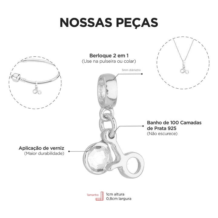 Berloque Signo Touro prateado — detalhe da peça Work Semijoias