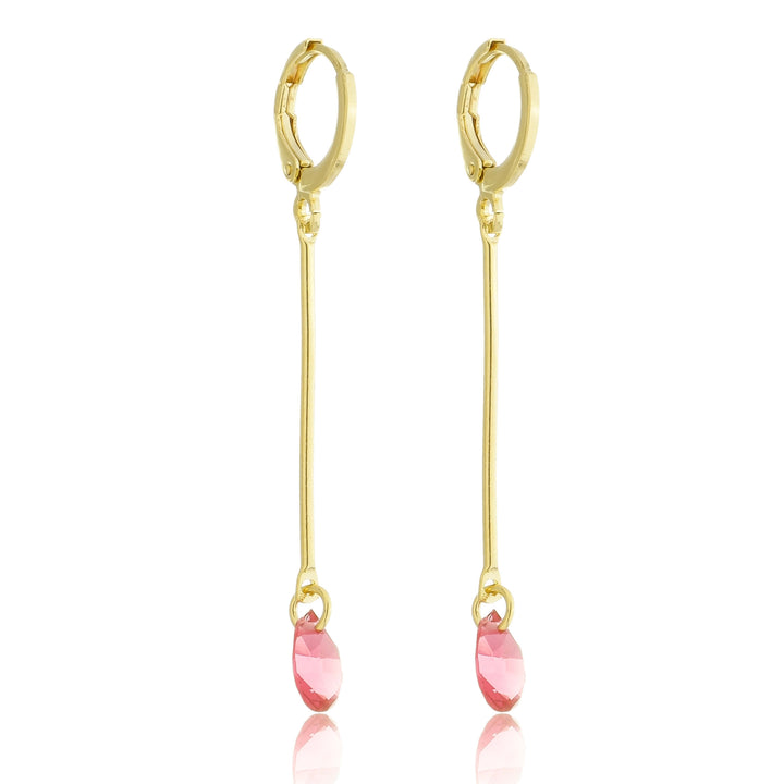 Brinco Argolinha Fio com Pingente Zircônia Rosa dourado semijoia Work Semijoias