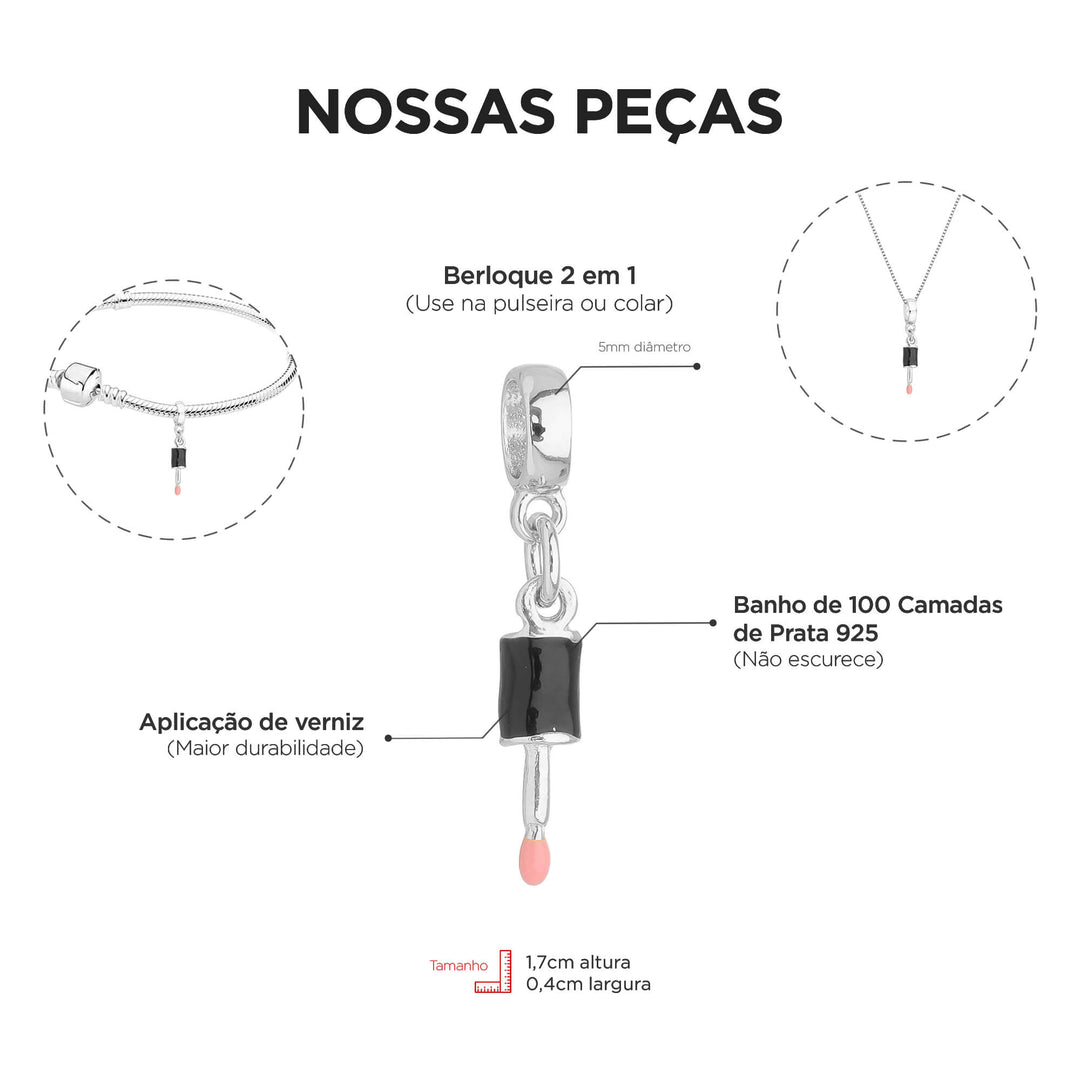 Berloque Pincel de Maquiagem prateado — detalhe da peça Work Semijoias