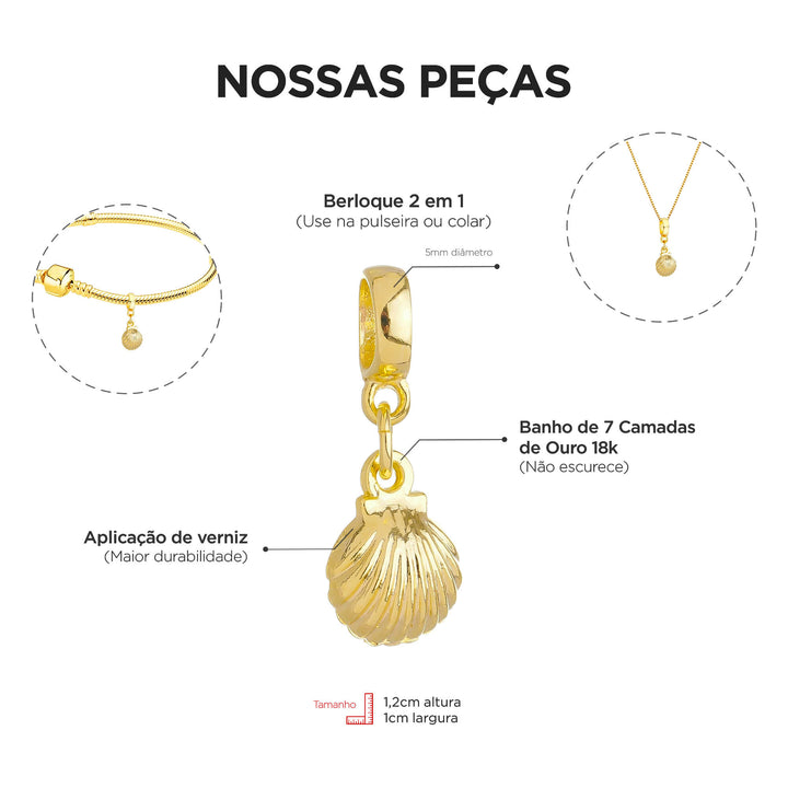 Berloque Concha do Mar Ouro 18k — compatível pandora e similares