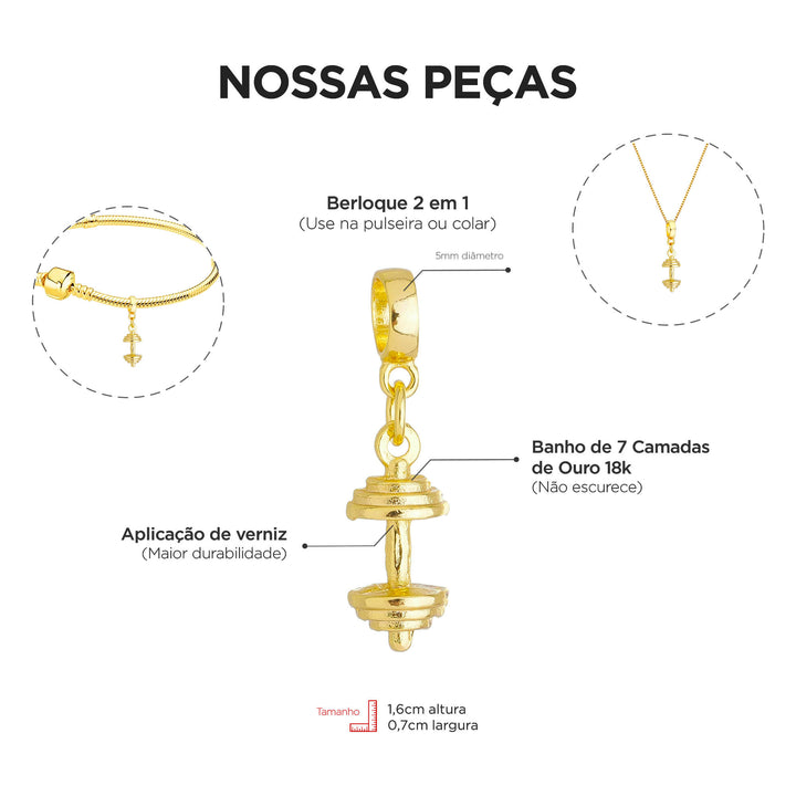 Colar Pingente Supino de Academia Banhado a Ouro 18k