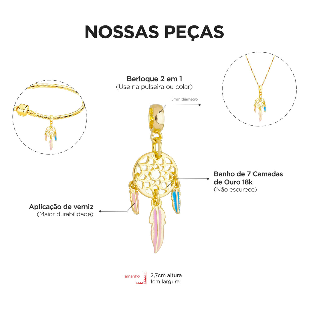 Pulseira Sonhos Berloque Banhado a Ouro 18k