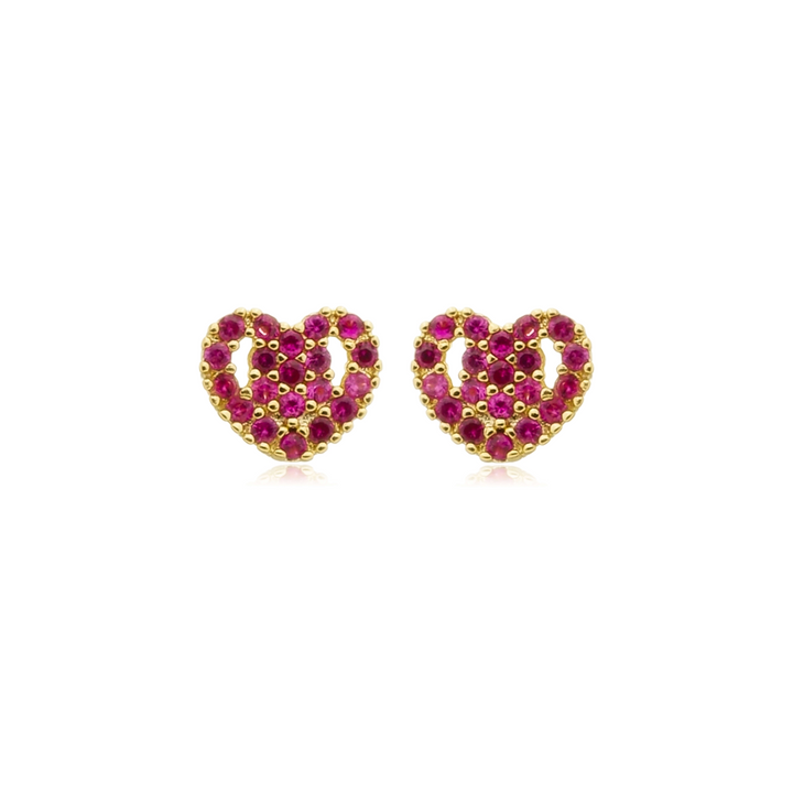Brinco Coração Zircônia Rosa dourado semijoia Work Semijoias