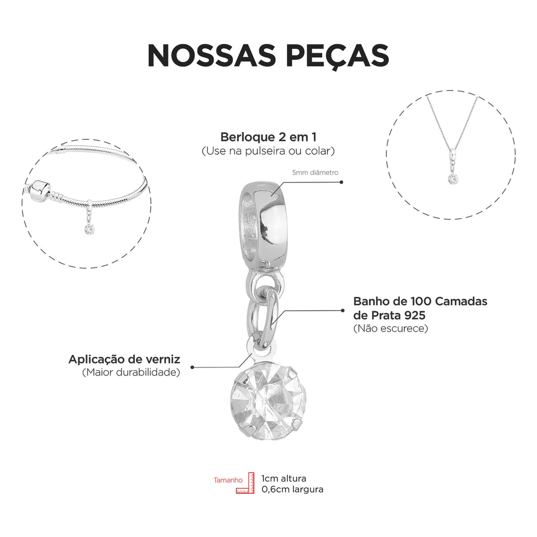 Colar Pingente Ponto de Luz Banhado a Prata 925