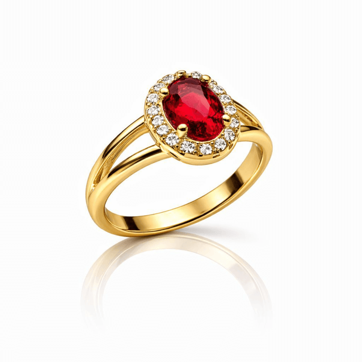 Anel Formatura Cristal Vermelho Cravejado Zircônia Banhado a Ouro 18k