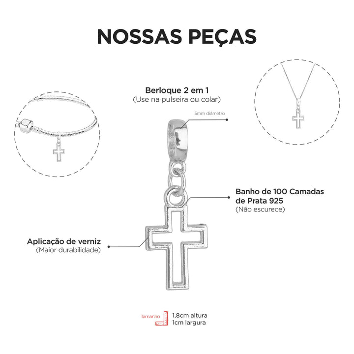 Colar Pingente Cruz Vazada Banhado a Prata 925