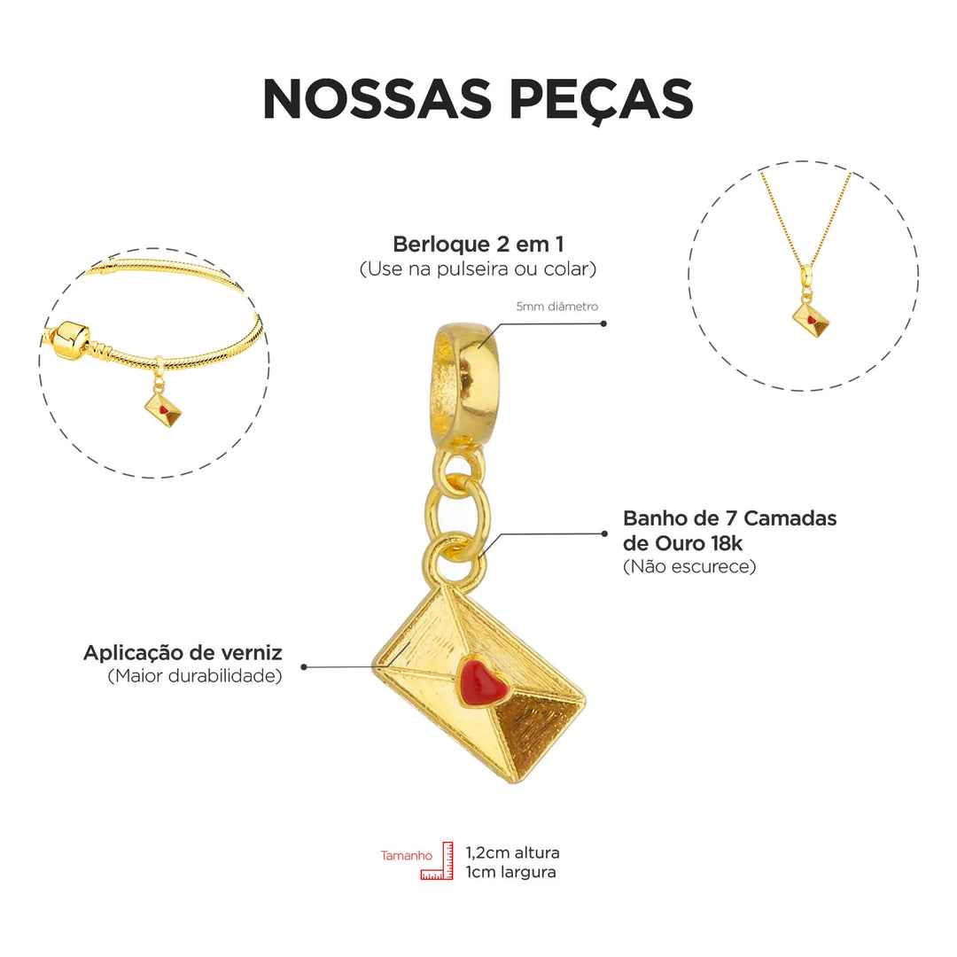 Pulseira Love Berloque Banhado a Ouro 18k
