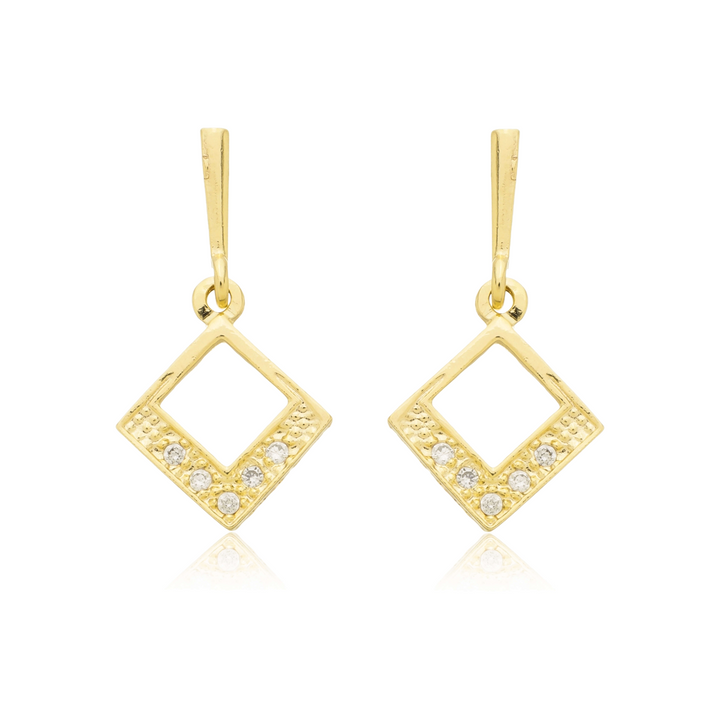 Brinco Quadrado Vazado Cravejado dourado semijoia Work Semijoias