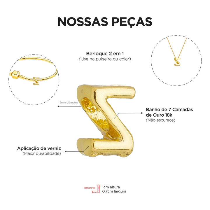 Colar Pingente Letra Z Banhado a Ouro 18k