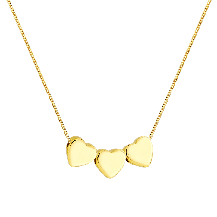 Colar Pingente 3 Corações Banhado a Ouro 18k