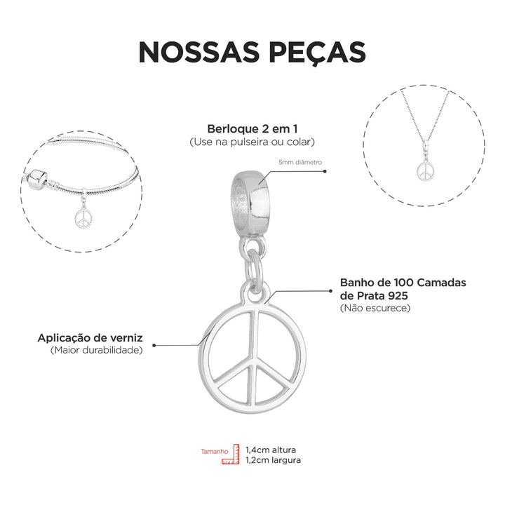Colar Pingente Paz Banhado a Prata 925