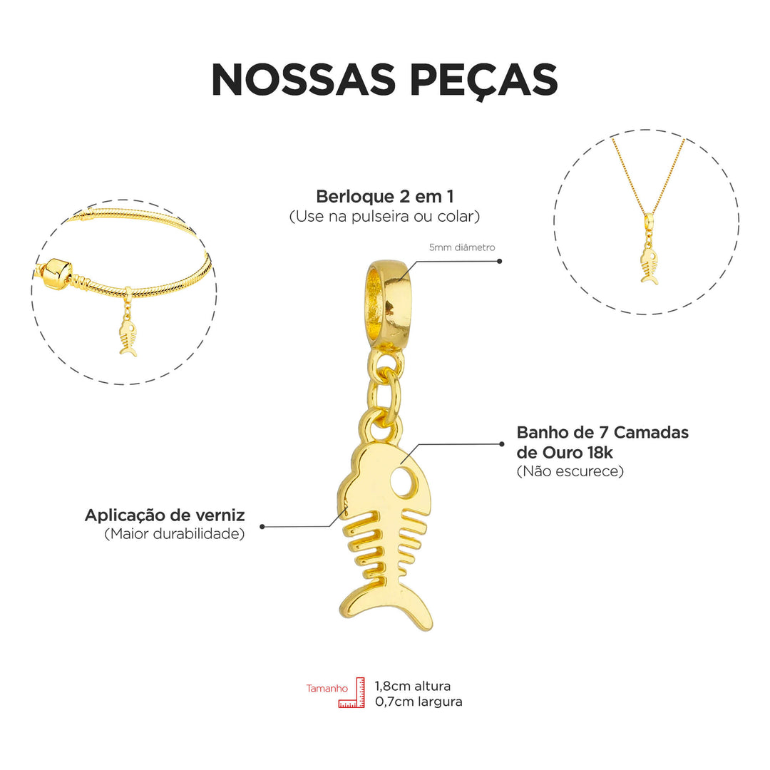 Berloque Peixe dourado — ângulo lateral semijoia Work Semijoias