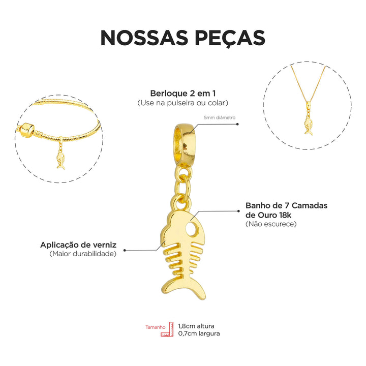 Berloque Peixe dourado — ângulo lateral semijoia Work Semijoias