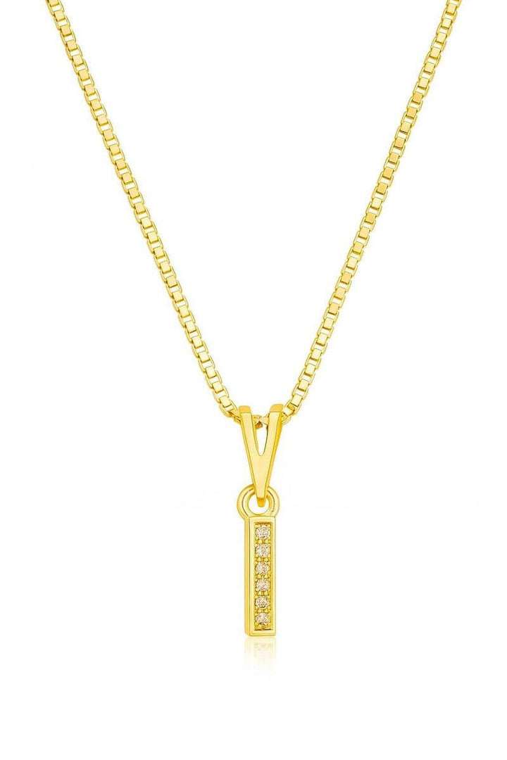 Colar Pingente Letra I Cravejado Banhado a Ouro 18k