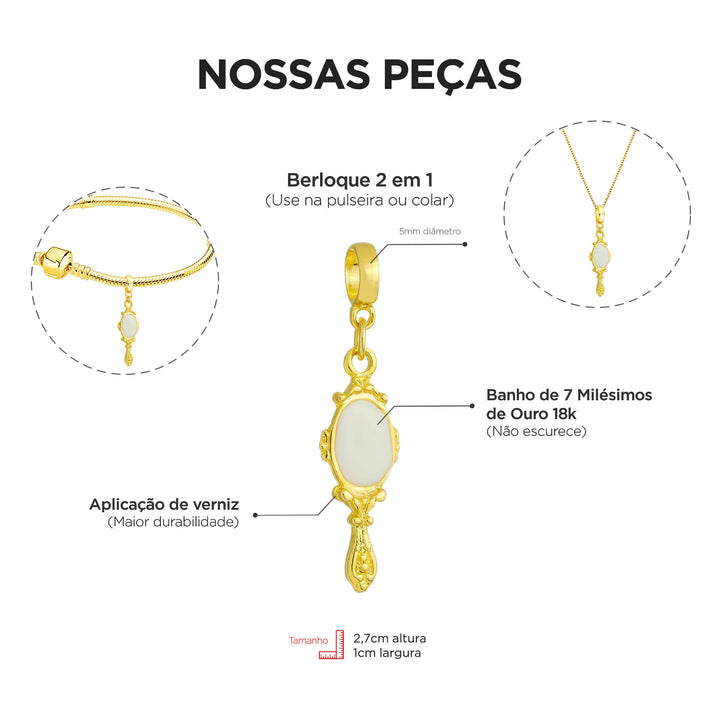 Berloque Espelho dourado — detalhe da peça Work Semijoias