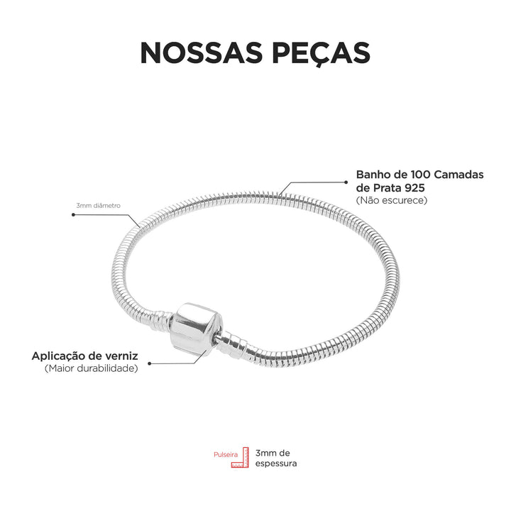 Pulseira Berloque Com Trava de Segurança Banhado a Prata 925