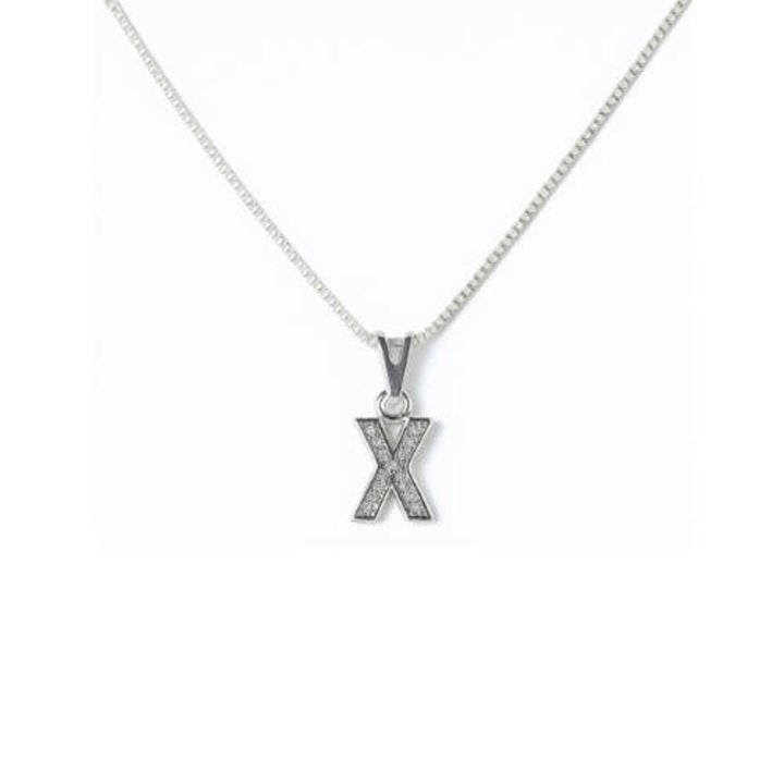 Colar Pingente Letra X Cravejado Banhado a Prata 925