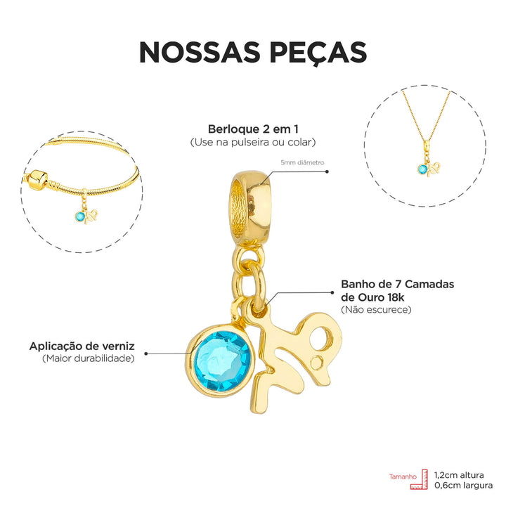 Berloque Signo Capricórnio dourado — ângulo lateral semijoia Work Semijoias