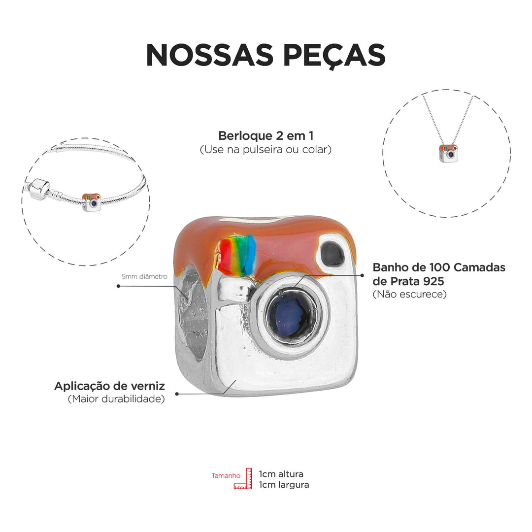 Berloque Instagram separador prateado — detalhe da peça Work Semijoias