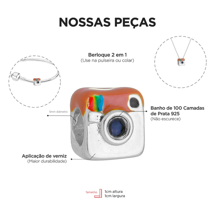 Berloque Instagram separador prateado — detalhe da peça Work Semijoias