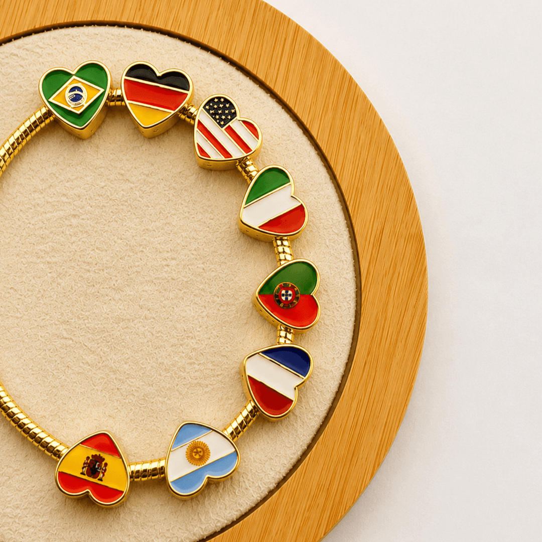 Berloques Países Coração Separador Banhado a Ouro 18k
