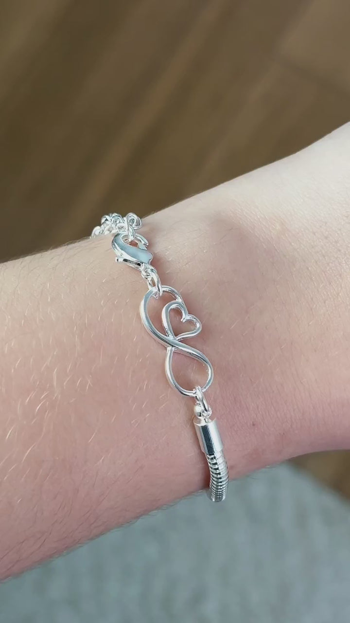 Pulseira Para Berloque Fecho Infinito Coração Extensor Banhado a Prata 925